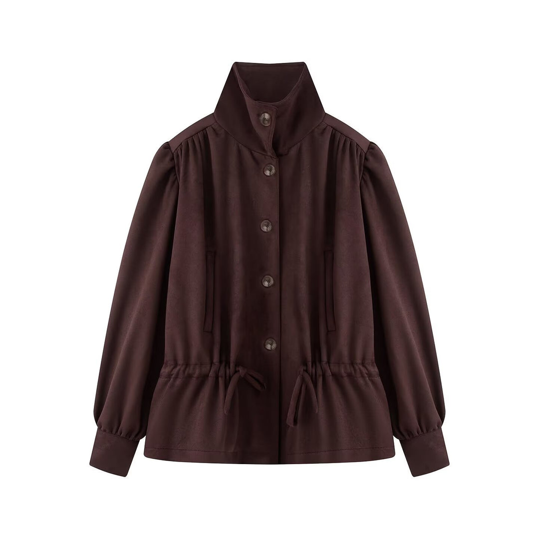 Damen Kurzjacke mit Stehkragen, Tunnelzug und Ballonärmeln Drune