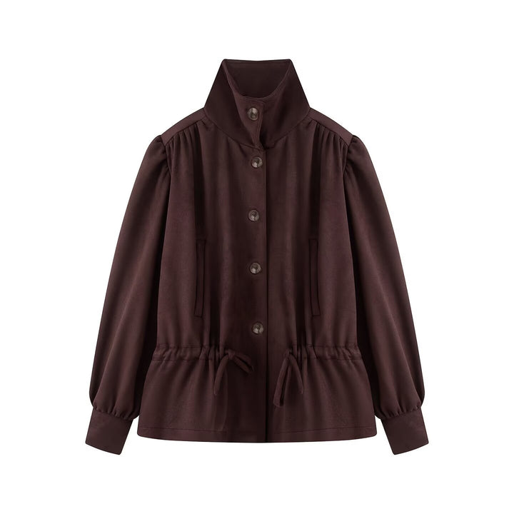 Damen Kurzjacke mit Stehkragen, Tunnelzug und Ballonärmeln Drune