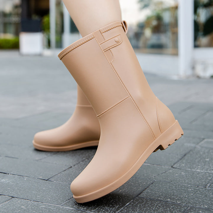 Damen Mittelhohe nahtlose Regenstiefelette aus flexiblem Vollgummi mit griffiger Profilsohle Drune