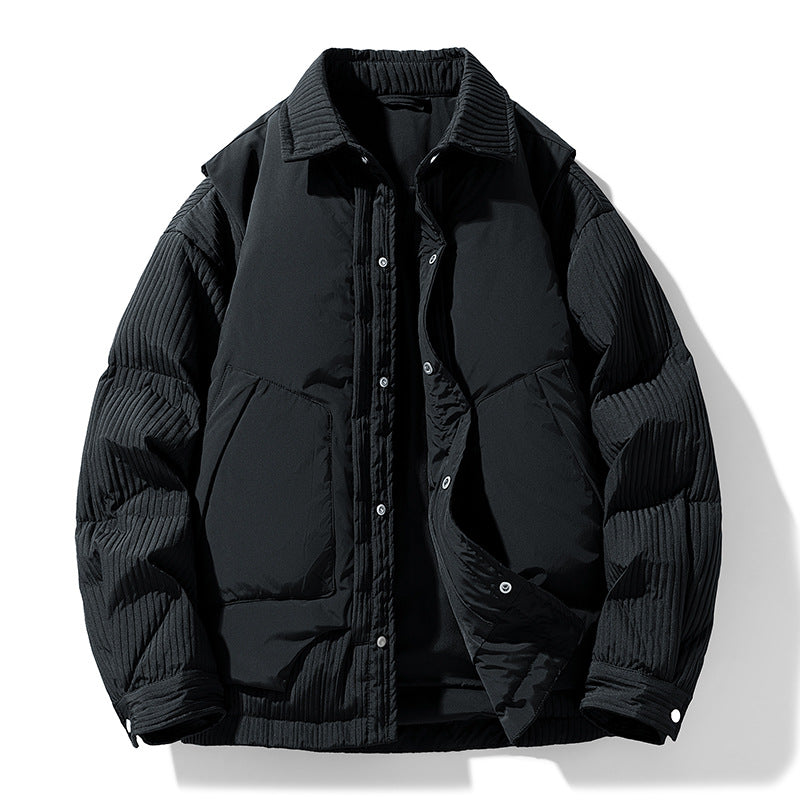 Herren Wattierte Steppjacke mit Cord‑Einsätzen und Hemdkragen Drune