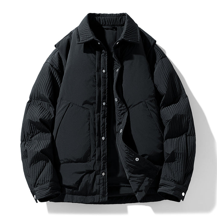 Herren Wattierte Steppjacke mit Cord‑Einsätzen und Hemdkragen Drune