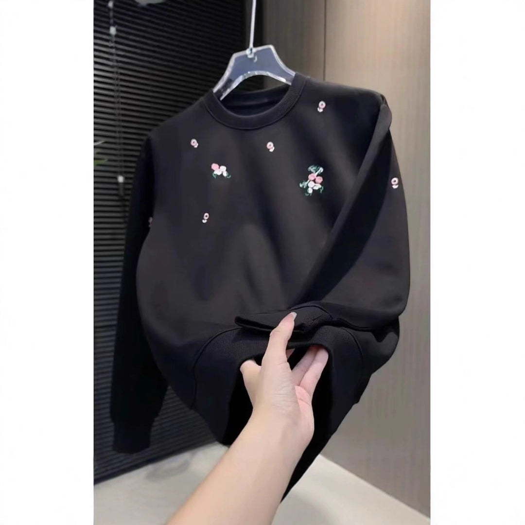 Damen Eleganter Oversized Pullover mit floralem Stickdesign Drune