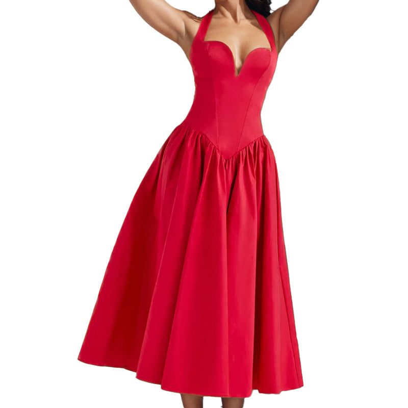 Damen Hochwertiges Abendkleid mit tiefem Herz-Ausschnitt und voluminösem Rock Drune