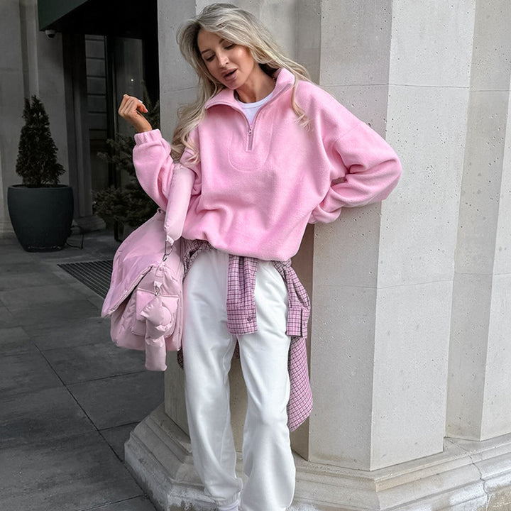 Damen Hochwertiger Fleece-Pullover mit kurzem Reißverschluss Drune