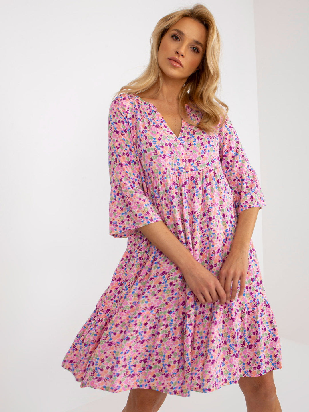 Damen leuchtendes geometrisches Druck A-Linien Kleid Drune