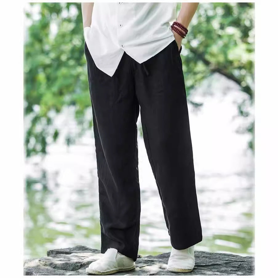 Herren lässige Leinenhose mit elastischem Bund und praktischen Seitentaschen Drune