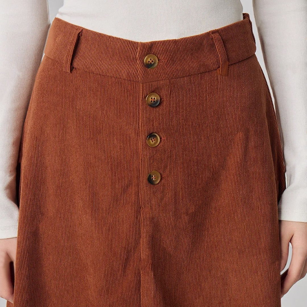 Damen Midi-Rock im eleganten A-Linien-Schnitt mit dekorativen Knopfdetails Drune