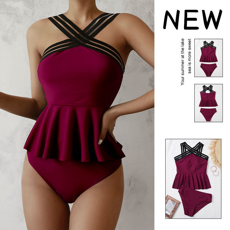 Damen Bikiniset mit femininer Rüschendesign und verstellbaren Trägern Drune