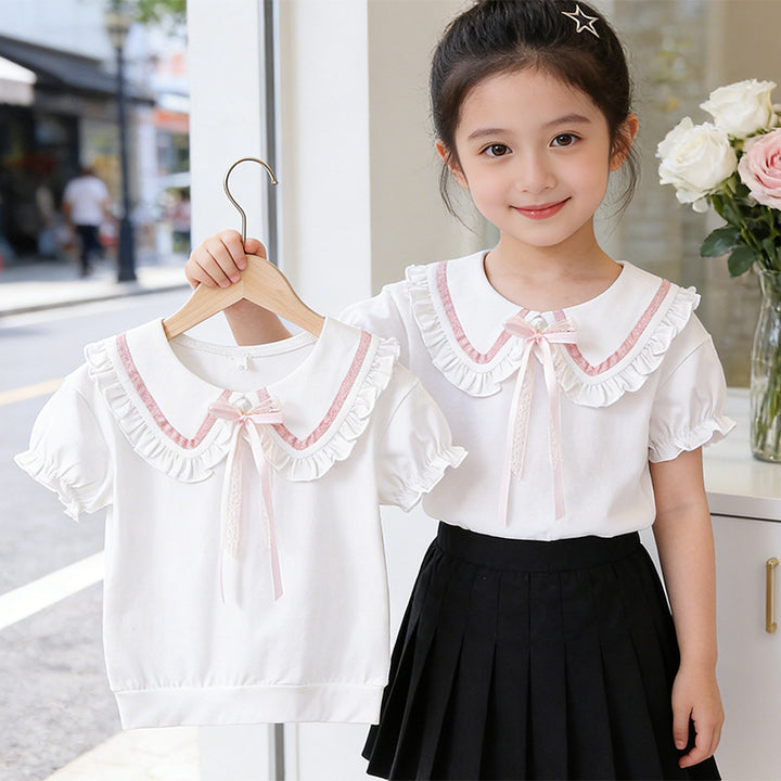 Mädchen Bluse mit Rüschendetails und dekorativem Kragen Drune