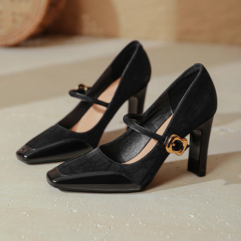 Damen elegante Mary Jane Pumps mit robustem Blockabsatz Drune