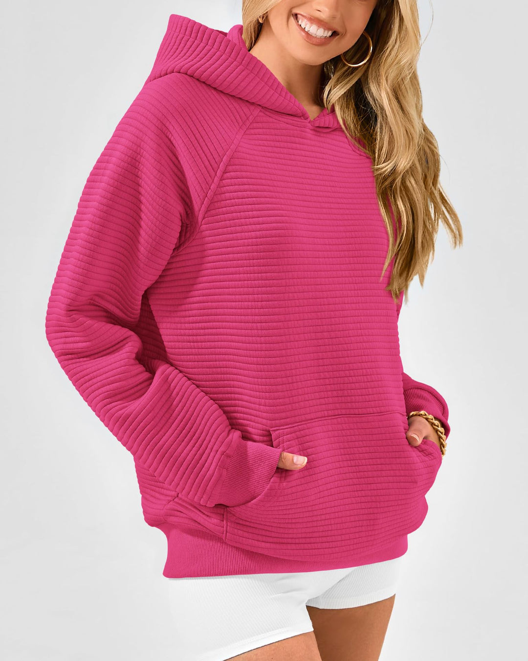 Damen modischer Kapuzenpullover mit strukturiertem Oberflächenmuster Drune