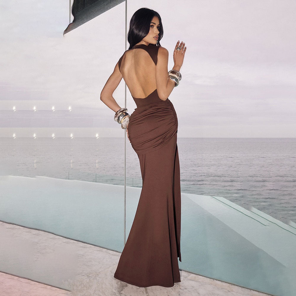 Damen Elegantes Wickel-Maxi-Kleid mit hohem Schlitz und raffinierter Drapierung Drune