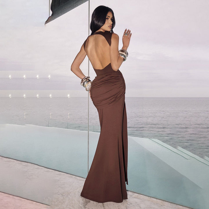 Damen Elegantes Wickel-Maxi-Kleid mit hohem Schlitz und raffinierter Drapierung Drune