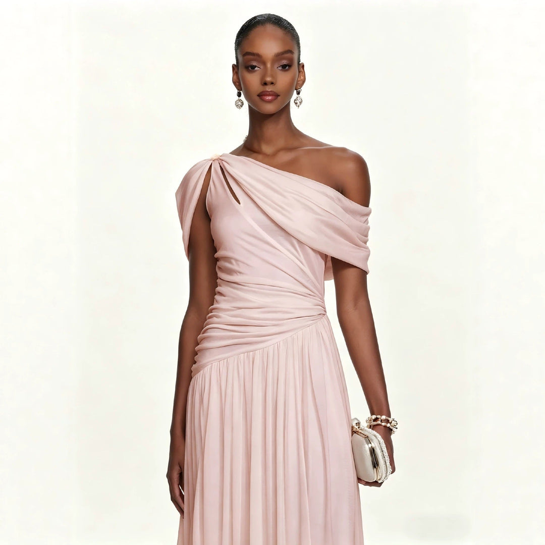 Damen Elegantes One-Shoulder Maxikleid mit fließendem Schnitt Drune