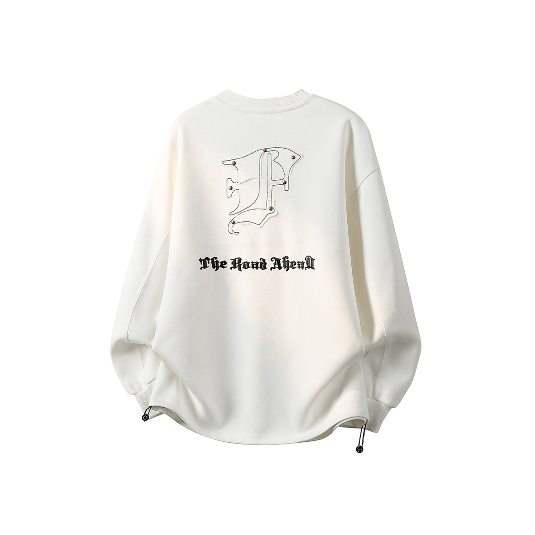 Damen Oversize-Sweatshirt mit gesticktem Schriftzug, abgerundetem Saum & überschnittener Schulter Drune