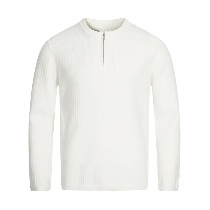 Unisex Rippstrick-Halbzip-Pullover mit schmaler Silhouette und Troyerkragen Drune