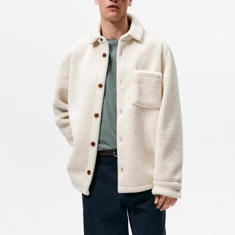 Herren gemütliche Fleece-Hemdjacke mit aufgesetzter Brusttasche Drune