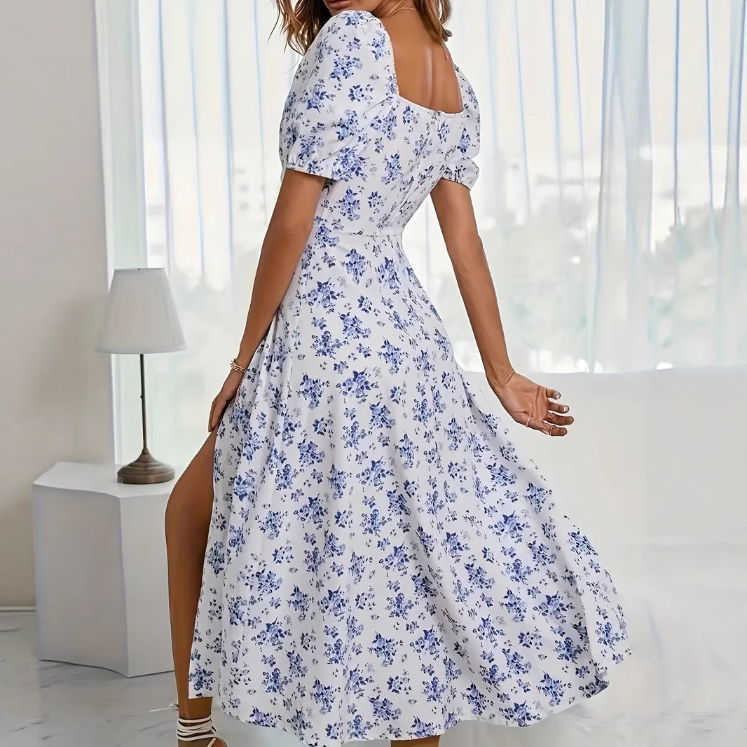 Damen Sommerliches Maxikleid mit Blumenmuster und schulterfreien Ärmeln Drune