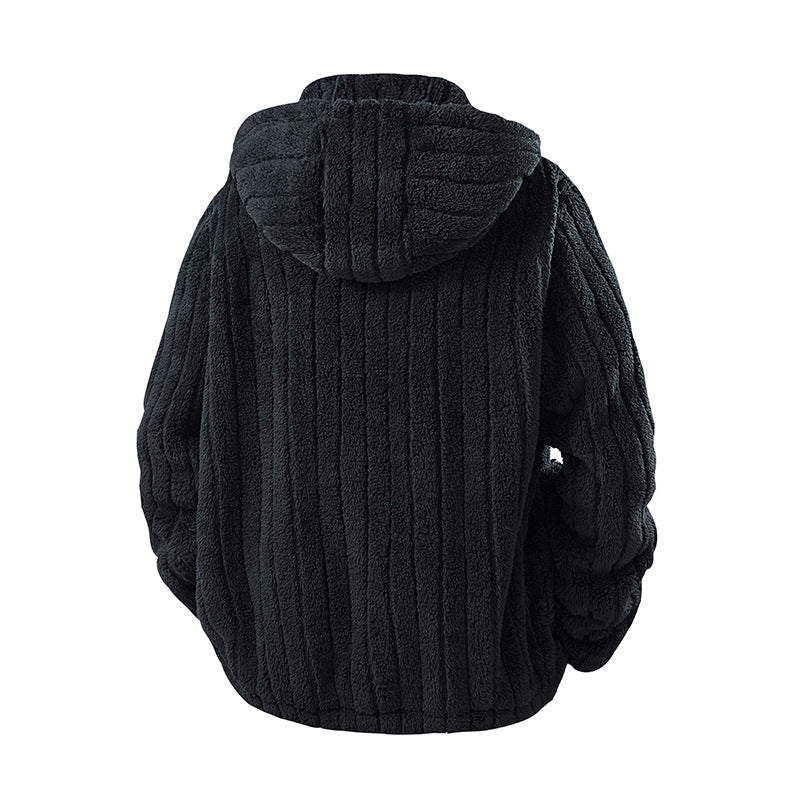 Herren Kapuzen-Fleecejacke aus Teddyfleece mit durchgehendem Reißverschluss und Mehrfachtaschen Drune