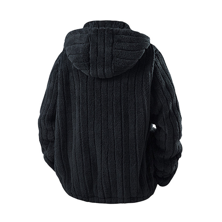 Herren Kapuzen-Fleecejacke aus Teddyfleece mit durchgehendem Reißverschluss und Mehrfachtaschen Drune