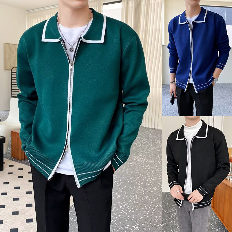 Herren Modische Strickjacke mit Kontrastkragen Drune