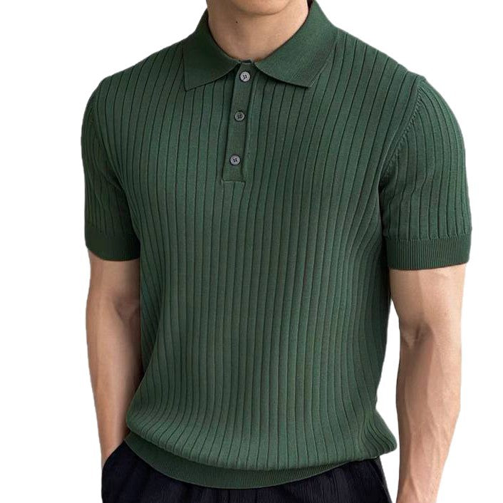 Herren Elegantes Kurzarm-Strickpoloshirt mit Rippstruktur Drune