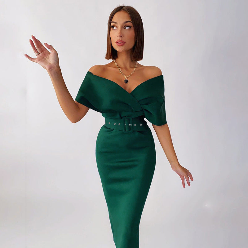 Drune | Off-Shoulder Tailliertes Kleid mit Gürtel