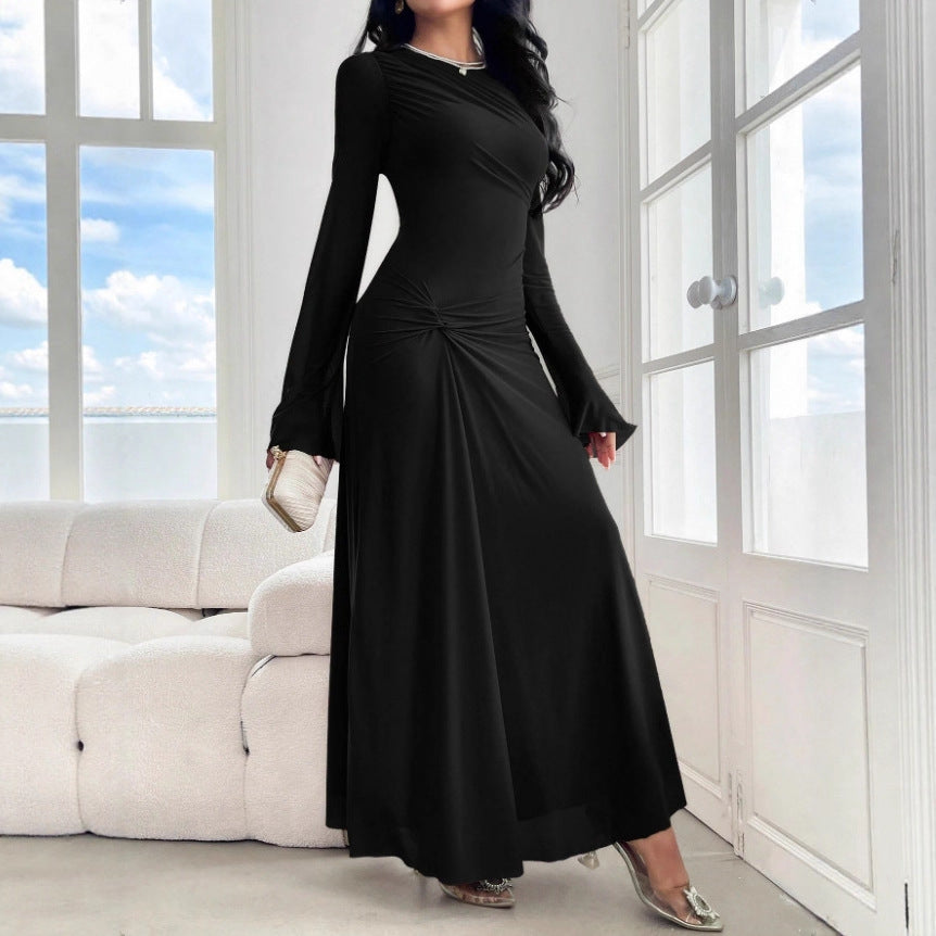 Damen Maxikleid mit geraffter Taillenpartie und Glockenärmeln Drune