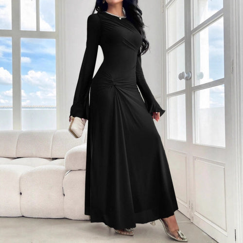 Damen Maxikleid mit geraffter Taillenpartie und Glockenärmeln Drune