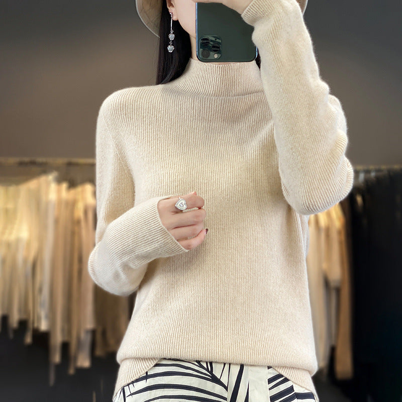 Damen Premium-Feinstrick-Mockneckpullover mit extra langen Ärmelabschlüssen und feiner Rippenstruktur Drune