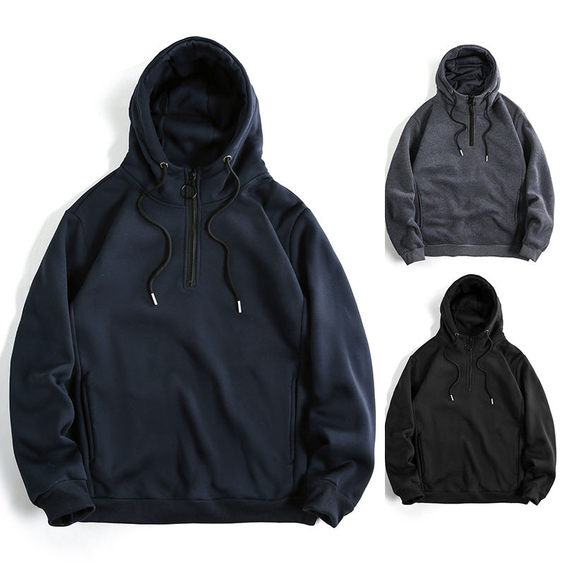 Herren Modernes sportlich-elegantes Kapuzen-Sweatshirt mit Fronthalbzip und Kordelzug Drune