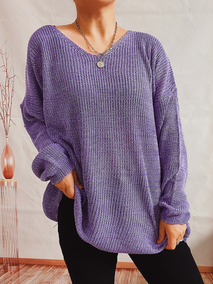 Damen lässiger V-Ausschnitt Pullover mit strukturiertem Strickmuster Drune