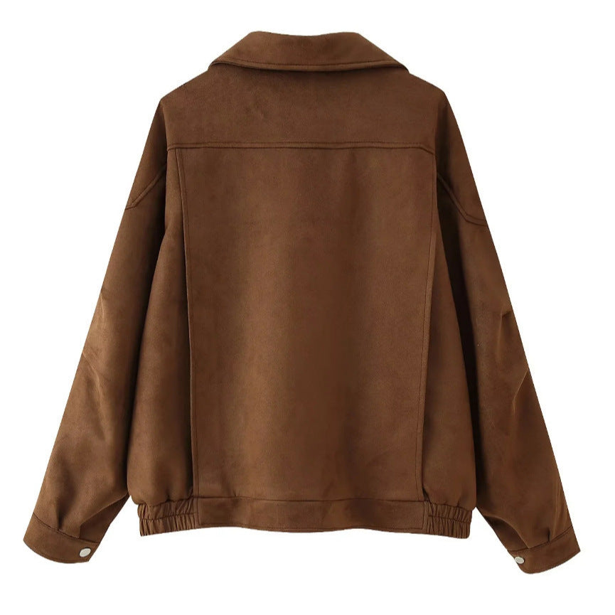 Damen weiche Wildlederjacke mit lässigem Schnitt und praktischen Taschen Drune