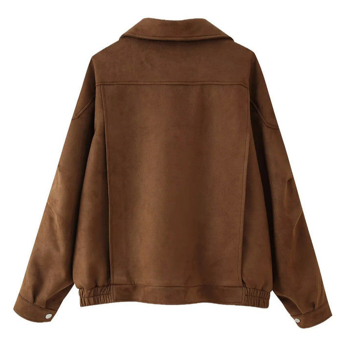 Damen weiche Wildlederjacke mit lässigem Schnitt und praktischen Taschen Drune