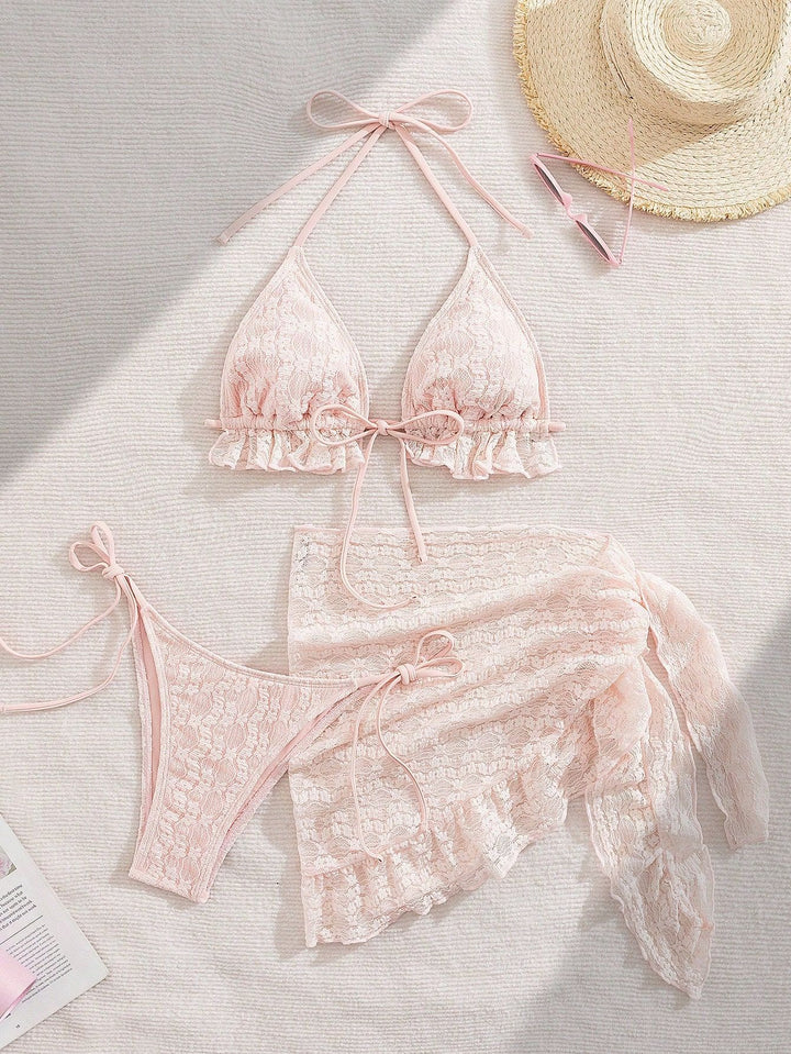 Damen Bikini-Set mit raffinierten Rüschendetails und elegantem Wickelrock Drune