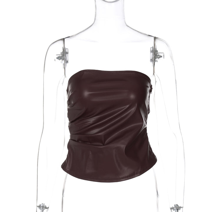 Damen ärmelloses Satin-Top mit elegantem Raffungselement Drune