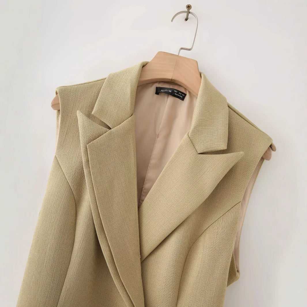 Damen nan taillierte Longblazer-Weste mit Reverskragen und Pattentaschen Drune