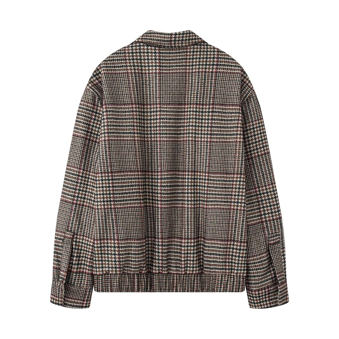Damen Oversize-Kurzjacke im Hahnentritt-Muster mit Stehkragen und elastischem Saum Drune