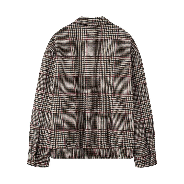 Damen Oversize-Kurzjacke im Hahnentritt-Muster mit Stehkragen und elastischem Saum Drune