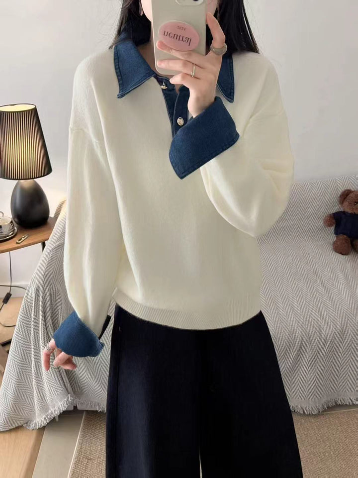 Damen gemütlicher Pullover mit sportlichem Kragen Drune