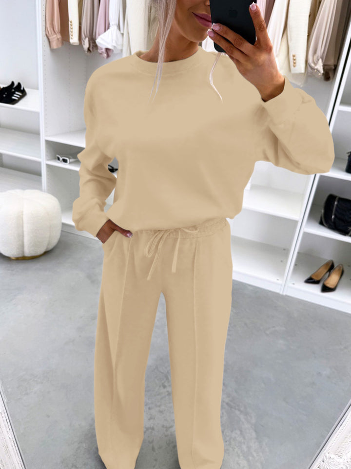 Damen Casual-Loungewear-Set mit Oversize-Batwing-Pullover und weitem Jersey-Hosenbein Drune