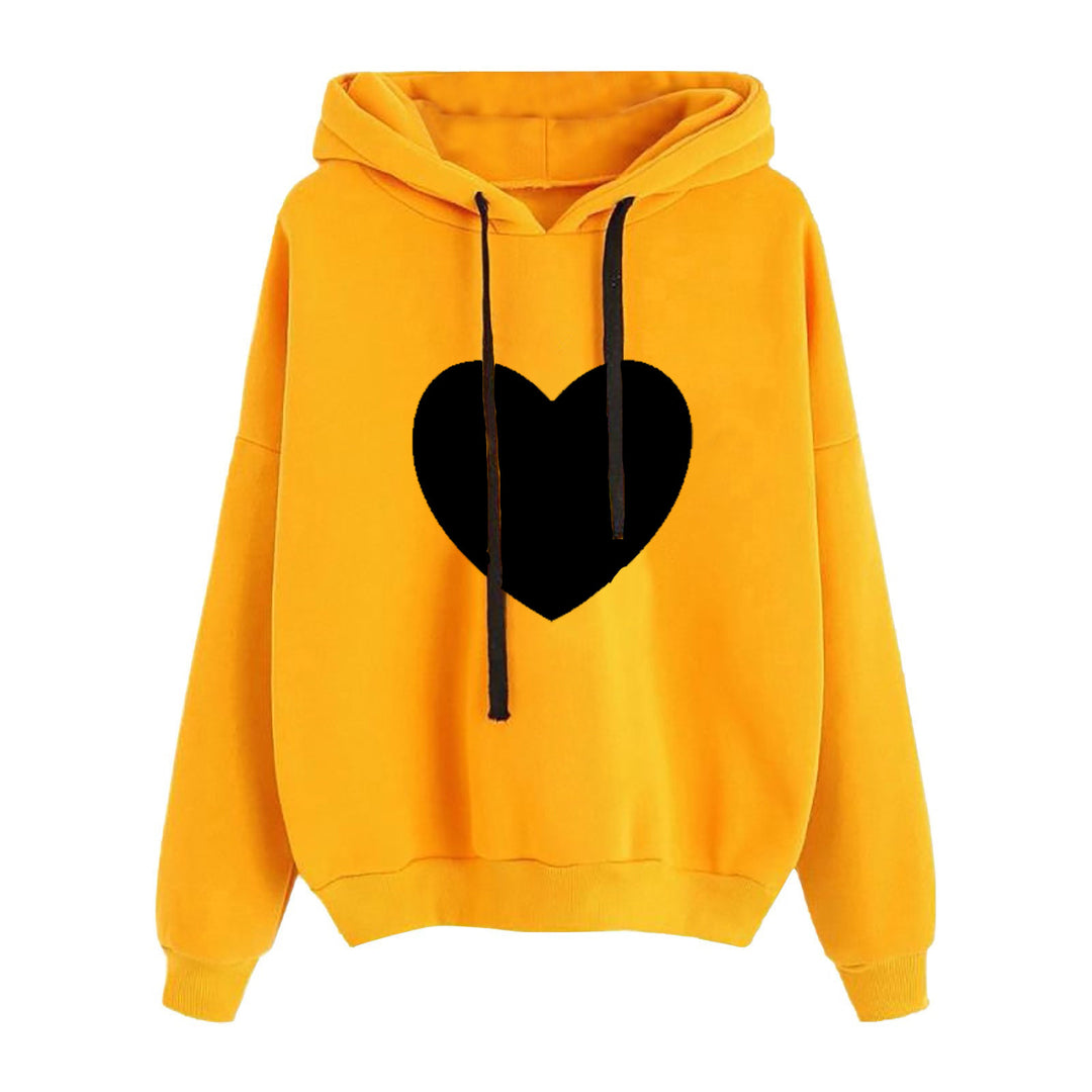 Damen nan leichter Oversize Kapuzenpullover mit Herz‑EKG‑Motiv, langen Kordeln und elastischem Bund Drune