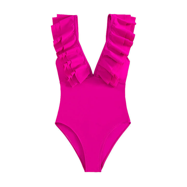 Damen Eleganter einteiliger Badeanzug mit Rüschendetails Drune