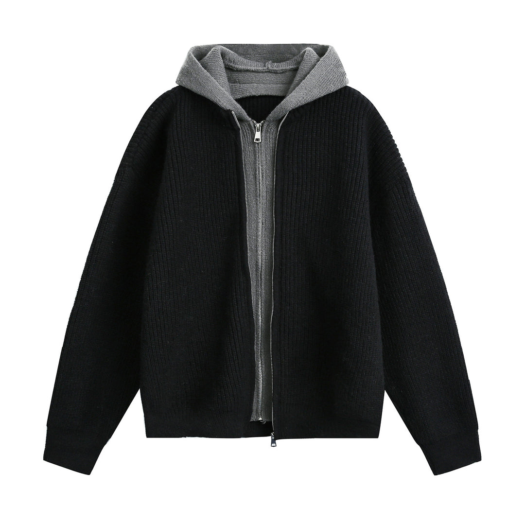 Damen Kapuzen-Strickjacke mit Reißverschluss und geripptem Oversize-Schnitt Drune