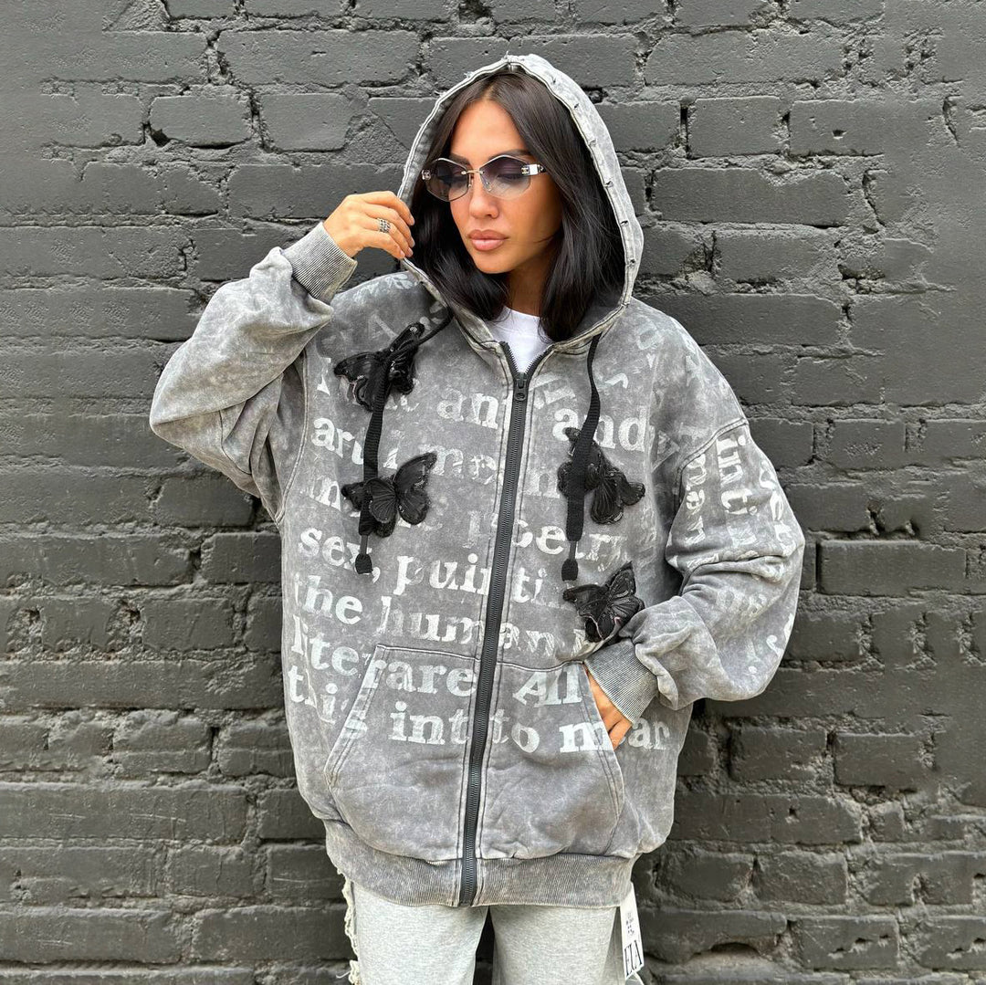 Damen Oversized Kapuzenjacke mit einzigartigem Print Drune