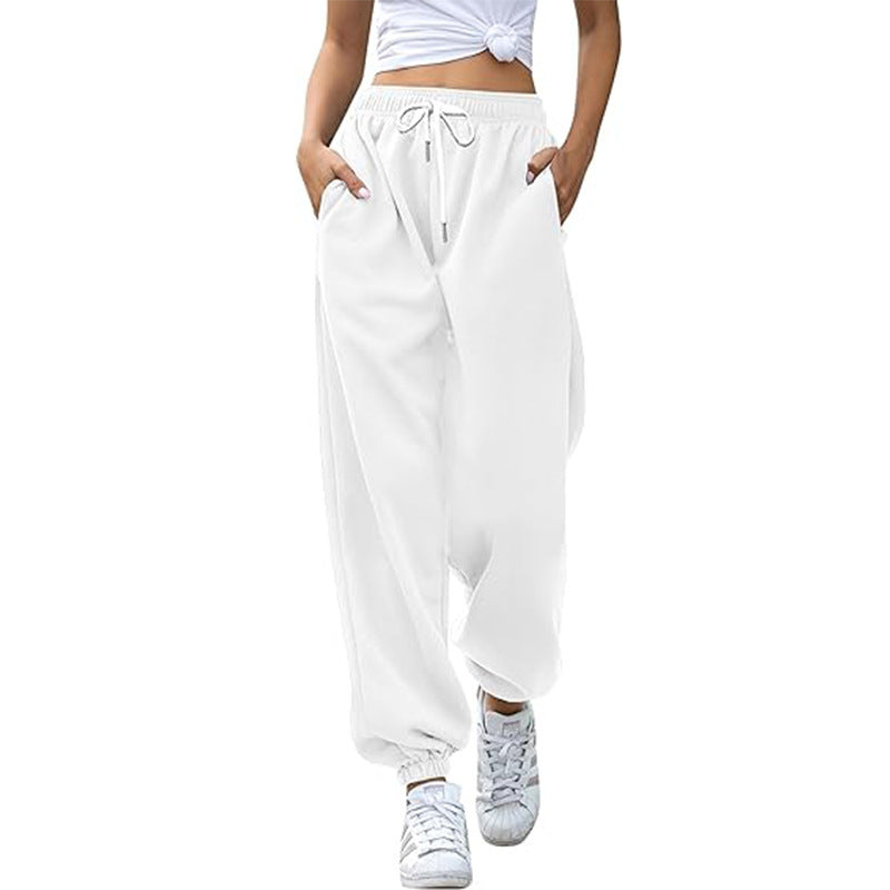 Damen nan Cozy-Sweat-Palazzohose mit hohem Komfortbund, integriertem Kordelzug und gerafften Knöchelabschlüssen Drune