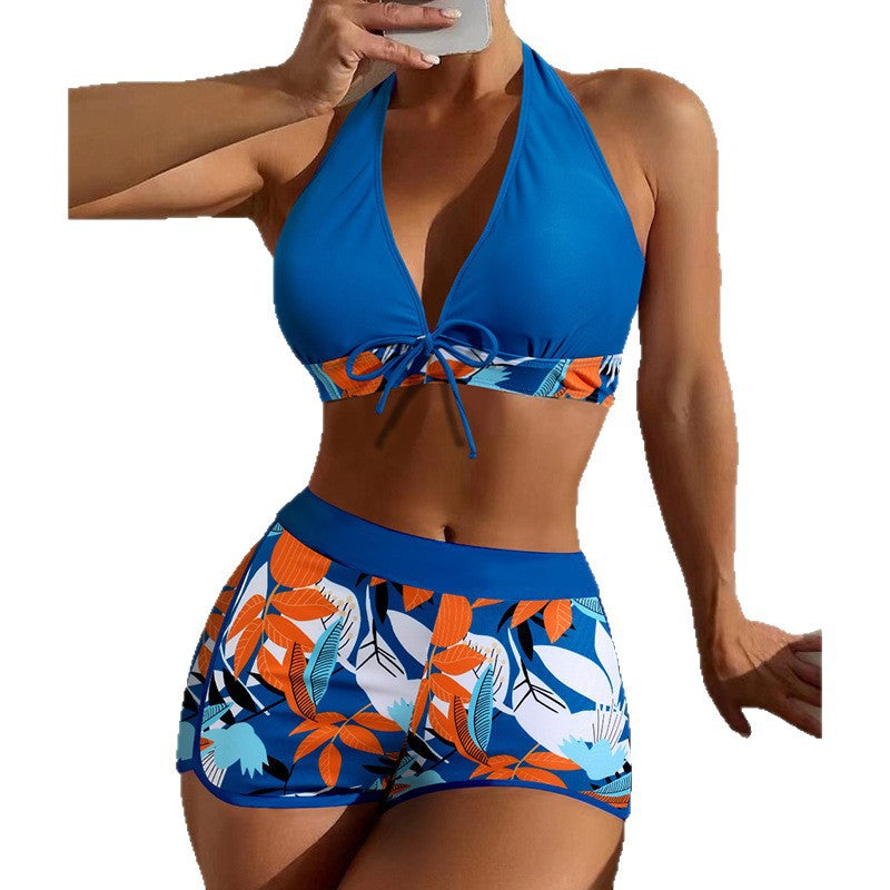 Damen Sportliches Crop-Top Bikini-Set mit floralem Druck Drune