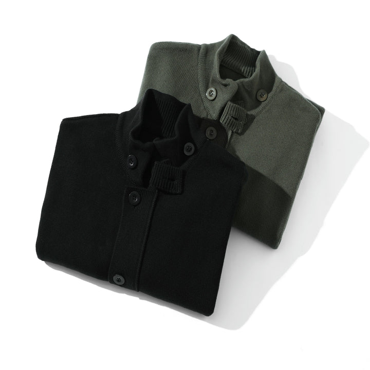 Herren Strick-Cardigan mit hochgeschlossenem Kragen und durchgehender Knopfleiste Drune