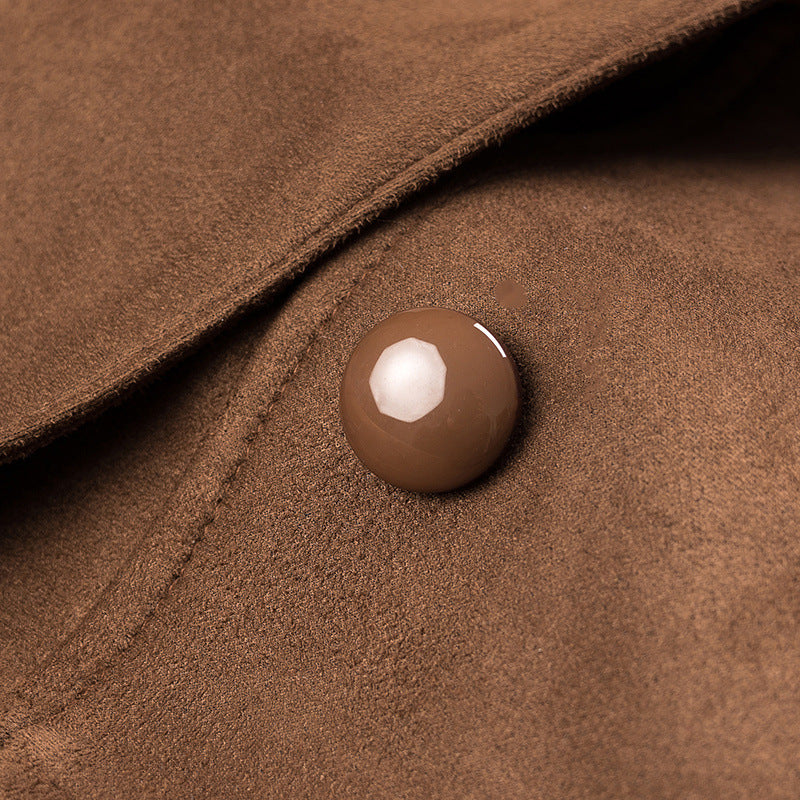 Damen nan taillierter veganer Trenchcoat mit Schalkragen, Bindegürtel und Schulterriegeln Drune