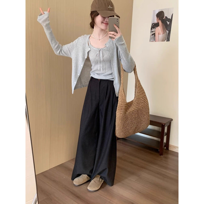 Damen lässige Strickjacke mit modischen Knopfdetails und verlängerten Ärmeln Drune